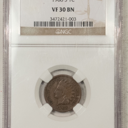 New Store Items 1908-S INDIAN CENT – NGC VF-30 BN, NICE SMOOTH KEY DATE!