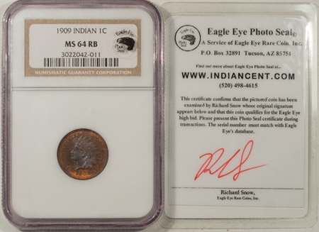 Indian 1909 INDIAN CENT – NGC MS-64 RB, PRETTY & PREMIUM QUALITY, EAGLE EYE CERT!