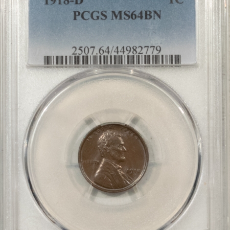 Lincoln Cents (Wheat) 1918-D LINCOLN CENT – PCGS MS-64 BN LOOKS GEM, PREMIUM QUALITY!
