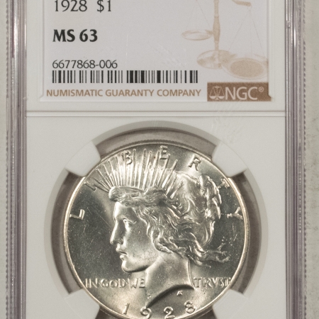 New Store Items 1928 PEACE DOLLAR – NGC MS-63, WHITE, LOOKS GEM & PREMIUM QUALITY! KEY-DATE!