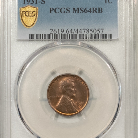 U.S. Certified Coins 1931-S LINCOLN CENT – PCGS MS-64 RB, FRESH, REVERSE, FULL RED!