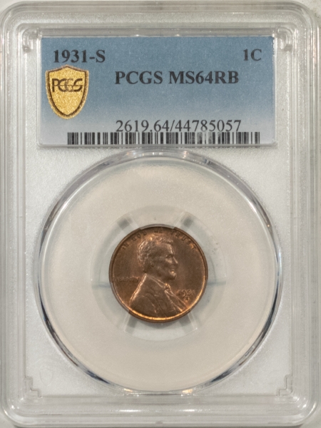 Lincoln Cents (Wheat) 1931-S LINCOLN CENT – PCGS MS-64 RB, FRESH, REVERSE, FULL RED!