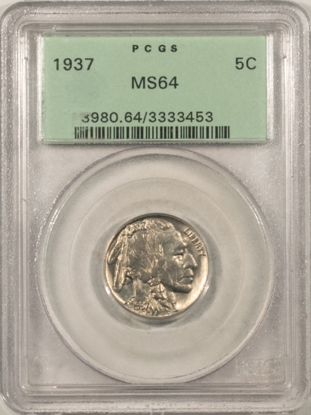Buffalo Nickels 1937 BUFFALO NICKEL – PCGS MS-64, OGH, FRESH & PQ!