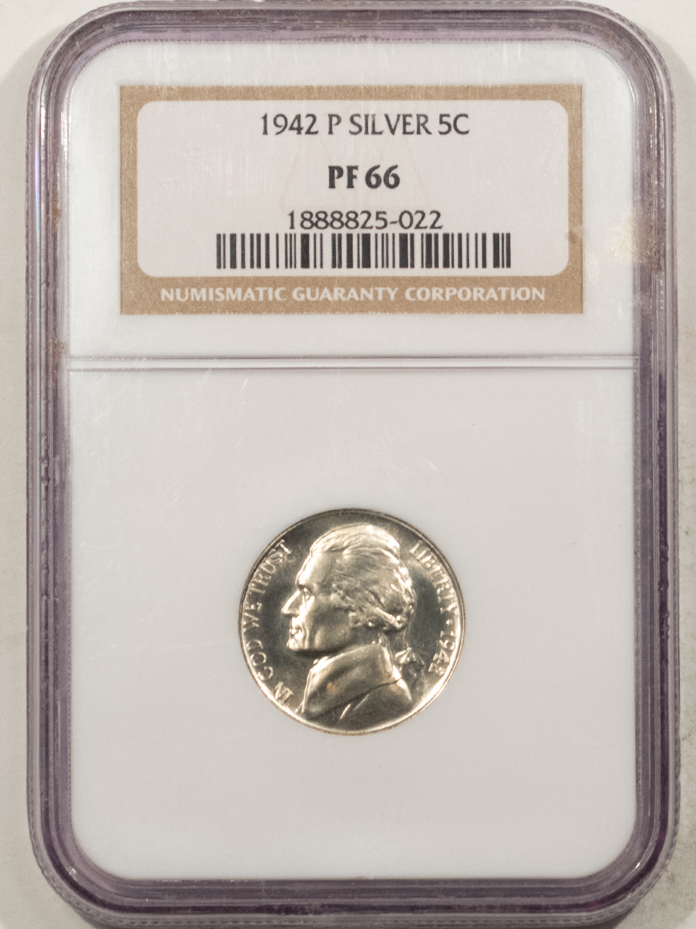 1942-P PROOF JEFFERSON WAR NICKEL, SILVER, TYPE II - NGC PF-66, WHITE ...