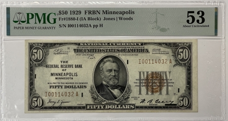 New Store Items 1929 $50 FEDERAL RESERVE BANKNOTE BROWN SEAL, MINNEAPOLIS, FR-1880-I PMG AU-53