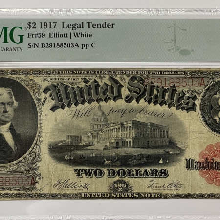 New Store Items 1917 $2 LEGAL TENDER UNITED STATES NOTE, FR-59, ELLIOTT/WHITE PMG CHOICE FINE 15