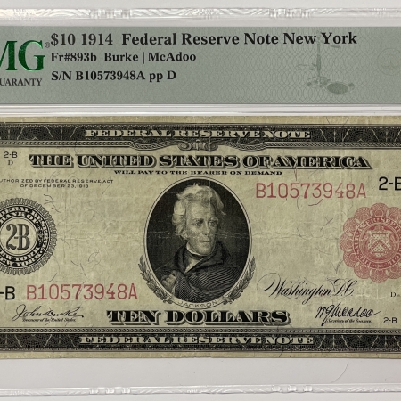 New Store Items 1914 $10 FEDERAL RESERVE NOTE, RED SEAL, NEW YORK FR-893b BURKE/McADOO PMG VF-20