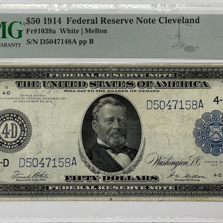 New Store Items 1914 $50 FEDERAL RESERVE NOTE, CLEVELAND, FR-1039a, WHITE/MELLON, PMG VF-30-INK