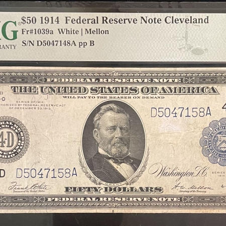 New Store Items 1914 $50 FRN, CLEVELAND, FR-1039a, WHITE/MELLON, PMG VF-30-INK NOTATED IS MINOR!