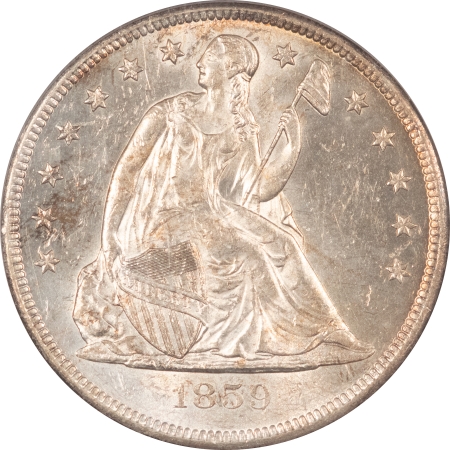 Liberty Seated Dollars 1859-O LIBERTY SEATED DOLLAR – PCGS MS-62, OLD GREEN HOLDER! LUSTROUS, REAL BU!