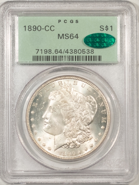 CAC Approved Coins 1890-CC MORGAN DOLLAR – PCGS MS-64, CAC APPROVED, OGH, BLAST WHITE & PQ!