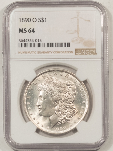 Morgan Dollars 1890-O MORGAN DOLLAR – NGC MS-64, LOOKS 65! PREMIUM QUALITY! BLAST WHITE!