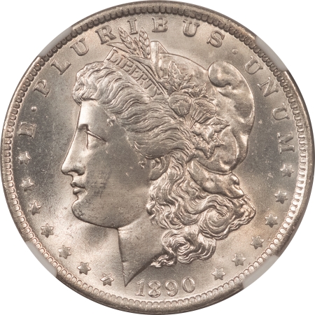 Morgan Dollars 1890-O MORGAN DOLLAR – NGC MS-64, LOOKS 65! PREMIUM QUALITY! BLAST WHITE!