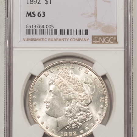 U.S. Certified Coins 1892 MORGAN DOLLAR NGC MS-63, BLAST WHITE & PREMIUM QUALITY++