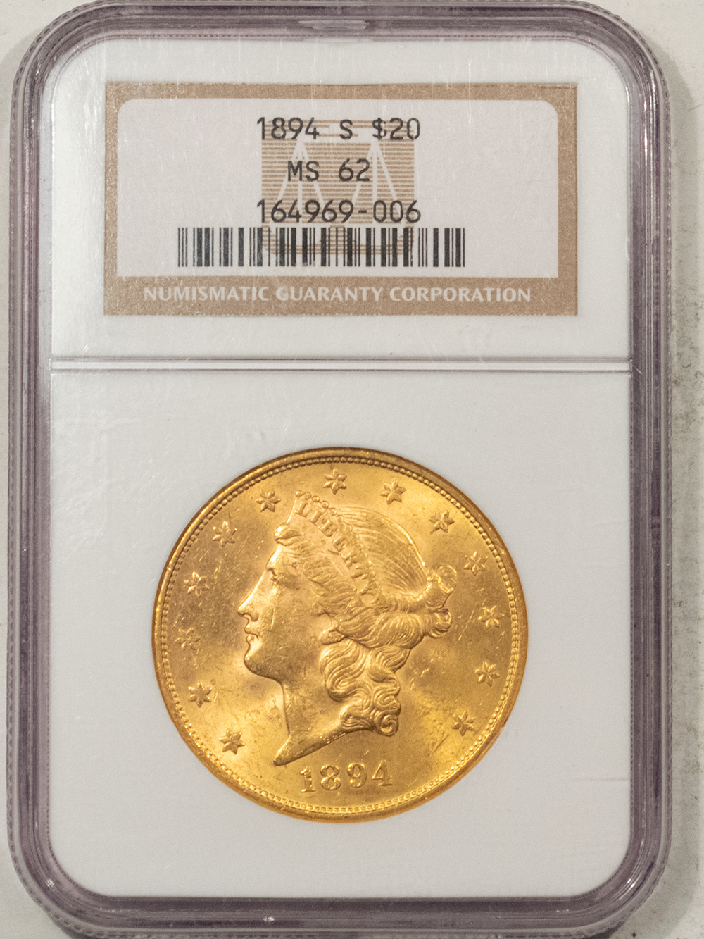 1894-S $20 LIBERTY HEAD GOLD - NGC MS-62, ORIGINAL LUSTER! - The Reeded ...