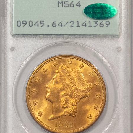 New Store Items 1904 $20 LIBERTY HEAD GOLD – PCGS MS-64, RATTLER, PREMIUM QUALITY++ & CAC!
