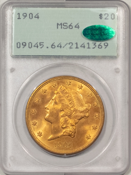 $20 1904 $20 LIBERTY HEAD GOLD – PCGS MS-64, RATTLER, PREMIUM QUALITY++ & CAC!