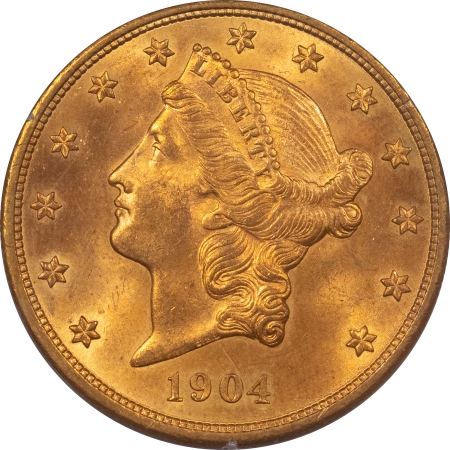 $20 1904 $20 LIBERTY HEAD GOLD – PCGS MS-64, RATTLER, PREMIUM QUALITY++ & CAC!