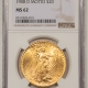 $20 1916-S $20 ST. GAUDENS GOLD DOUBLE EAGLE NGC MS-63, LUSTROUS & FLASHY!