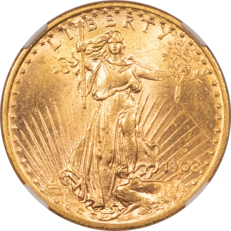 $20 1908-D W/ MOTTO $20 ST GAUDENS GOLD DOUBLE EAGLE – NGC MS-62, TOUGHER DATE!