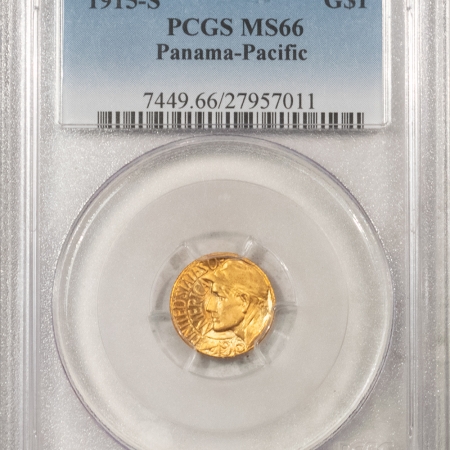 U.S. Certified Coins 1915-S PANAMA-PACIFIC COMMEMORATIVE GOLD DOLLAR – PCGS MS-66, PRETTY & PQ!