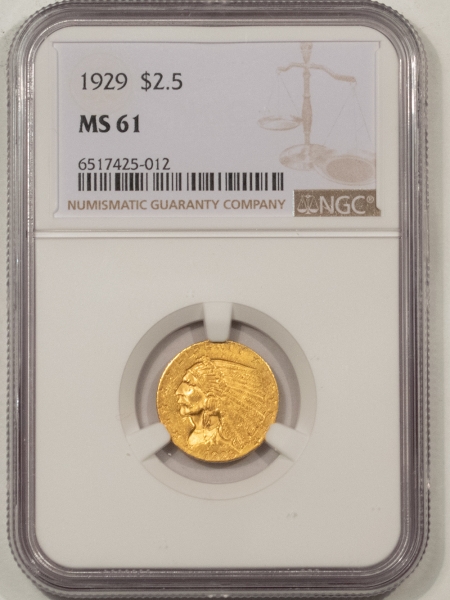 $2.50 1929 $2.50 INDIAN GOLD NGC MS-61