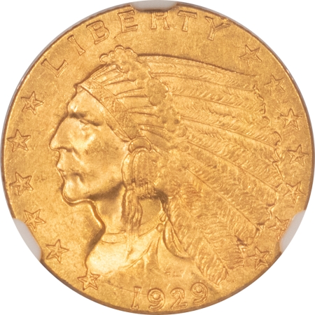 $2.50 1929 $2.50 INDIAN HEAD GOLD – NGC MS-63+, LOOKS 64+, PREMIUM QUALITY!