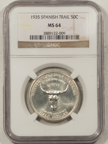 New Certified Coins 1935 SPANISH TRAIL COMMEMORATIVE HALF DOLLAR – NGC MS-64, WHITE, LUSTROUS!