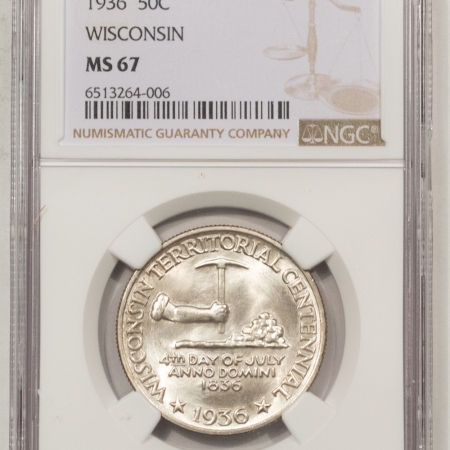 New Store Items 1936 WISCONSIN COMMEMORATIVE HALF DOLLAR NGC MS-67, SUPERB & PRETTY!