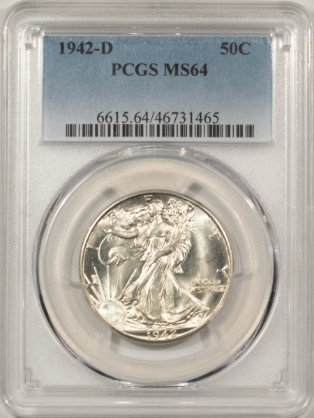 New Certified Coins 1942-D WALKING LIBERTY HALF DOLLAR – PCGS MS-64, BLAST WHITE