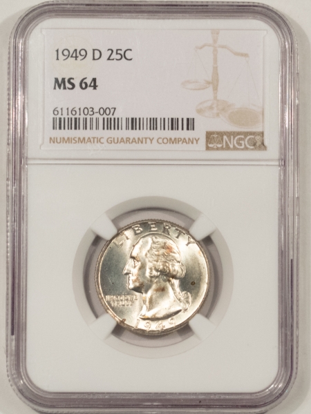 U.S. Certified Coins 1949-D WASHINGTON QUARTER – NGC MS-64, ORIGINAL!