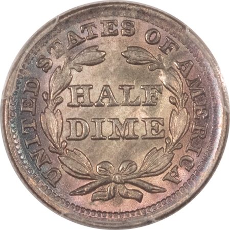 Half Dimes 1857 LIBERTY SEATED HALF DIME – PCGS MS-66, VERY PRETTY & SUPERB