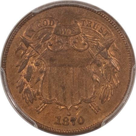 New Certified Coins 1870 PROOF TWO CENT PIECE – PCGS PR-63 RB, FLASHY, CHOICE!