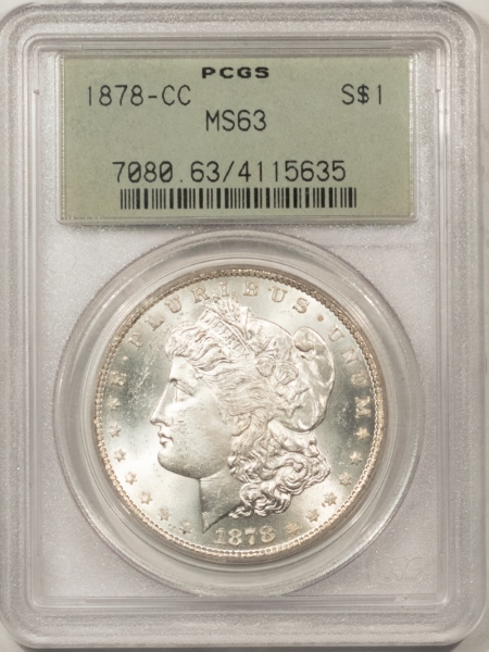 Morgan Dollars 1878-CC MORGAN DOLLAR – PCGS MS-63, OLD GREEN HOLDER, PREMIUM QUALITY!