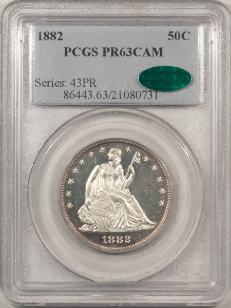 CAC Approved Coins 1882 PROOF SEATED LIBERTY HALF DOLLAR PCGS PR-63 CAM CAC, BLACK/WHITE FRESH & PQ