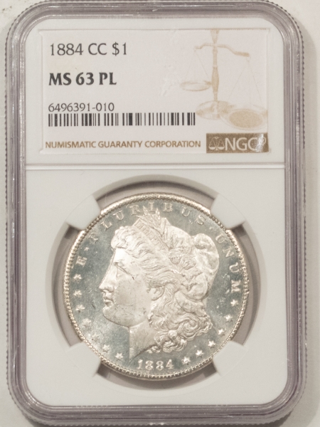 Morgan Dollars 1884-CC MORGAN DOLLAR – NGC MS-63 PL, WHITE & PROOFLIKE W/ GREAT CONTRAST!