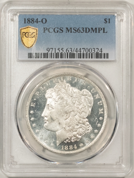 Morgan Dollars 1884-O MORGAN DOLLAR – PCGS MS-63 DMPL, WHITE W/ GREAT CONTRAST!