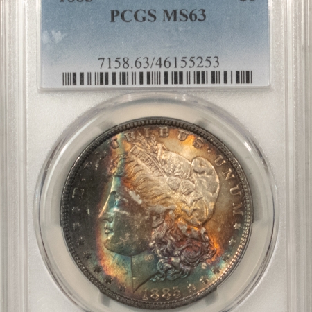 New Store Items 1885 MORGAN DOLLAR – PCGS MS-63, GORGEOUS TWO SIDED RAINBOW!