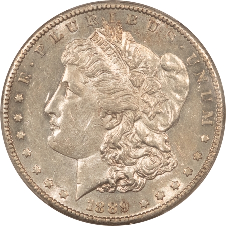 Morgan Dollars 1889-CC MORGAN DOLLAR – PCGS AU-55, FRESH & WELL STRUCK, LOOKS 58, CARSON CITY!