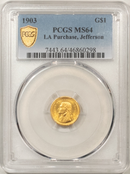 Gold 1903 $1 LA PURCHASE, JEFFERSON GOLD COMMEMORATIVE – PCGS MS-64, LUSTROUS!