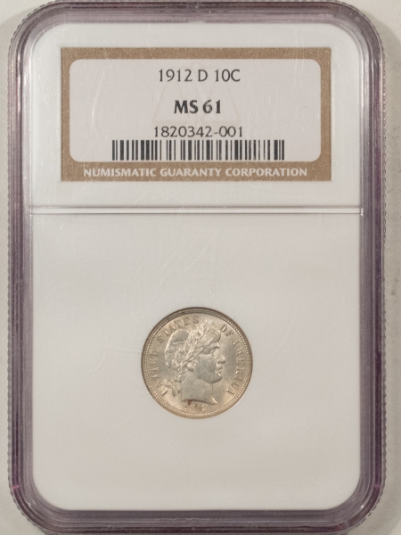 Barber Dimes 1912-D BARBER DIME – NGC MS-61, AFFORDABLE MINT STATE!