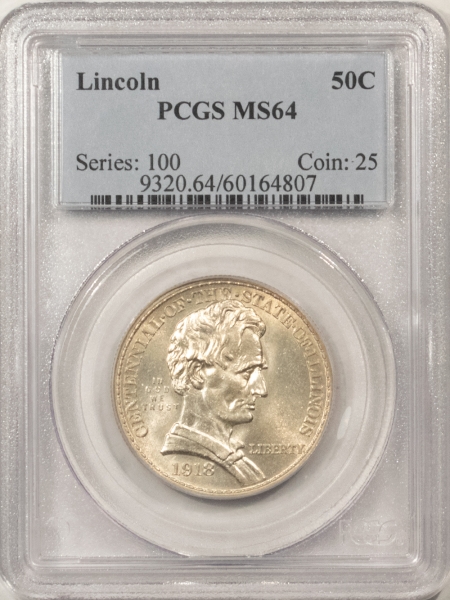New Certified Coins 1918 LINCOLN ILLINOIS COMMEMORATIVE HALF DOLLAR – PCGS MS-64