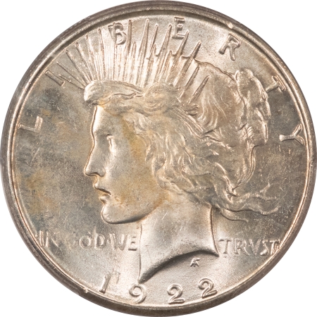 New Certified Coins 1922-S PEACE DOLLAR – PCGS MS-62, WHITE W/ GOLD CENTRAL TONING!