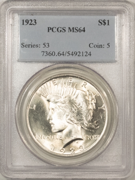 New Certified Coins 1923 PEACE DOLLAR – PCGS MS-64, BLAST WHITE!