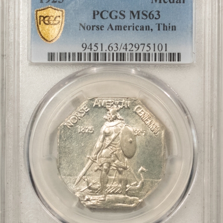 New Store Items 1925 NORSE AMERICAN, THIN MEDAL – PCGS MS-63, LUSTROUS, SCARCE VARIETY!