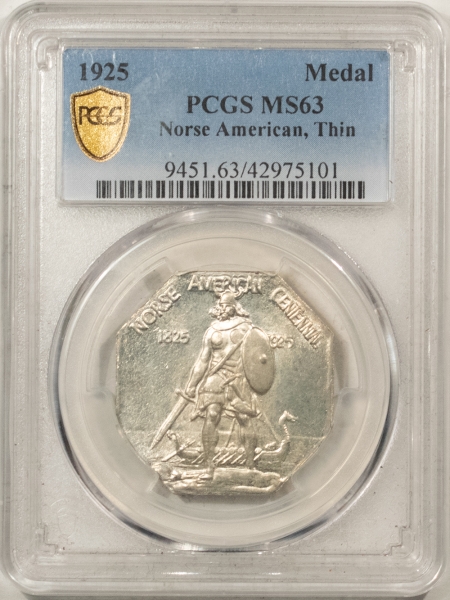 Exonumia 1925 NORSE AMERICAN, THIN MEDAL – PCGS MS-63, LUSTROUS, SCARCE VARIETY!