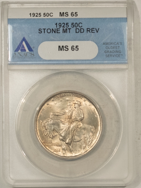 New Certified Coins 1925 STONE MOUNTAIN COMMEM HALF DOLLAR, DOUBLED DIE REV – ANACS MS-65 WHITE GEM!