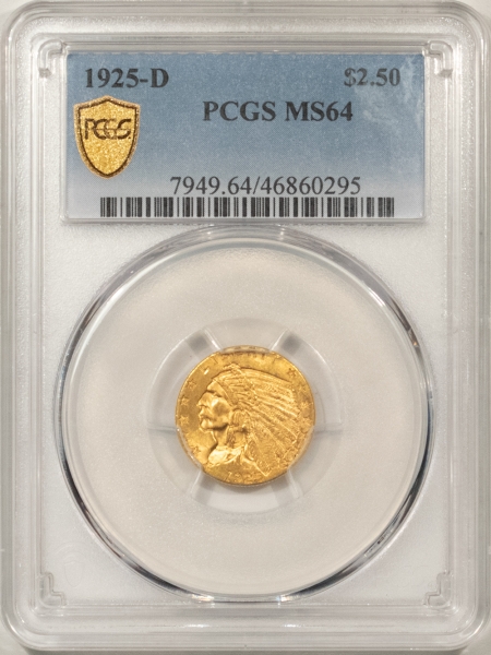 $2.50 1925-D $2.50 INDIAN GOLD – PCGS MS-64, LUSTROUS!