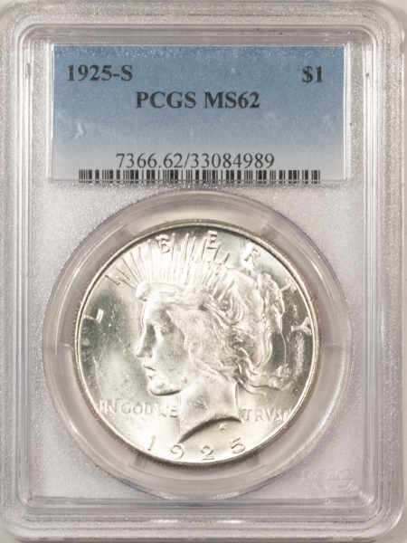 New Certified Coins 1925-S PEACE DOLLAR – PCGS MS-62, WELL STRUCK & LUSTROUS!