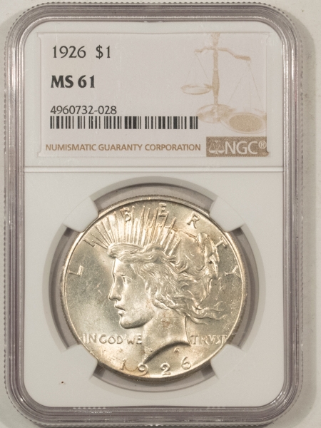 New Certified Coins 1926 PEACE DOLLAR – NGC MS-61, LUSTROUS